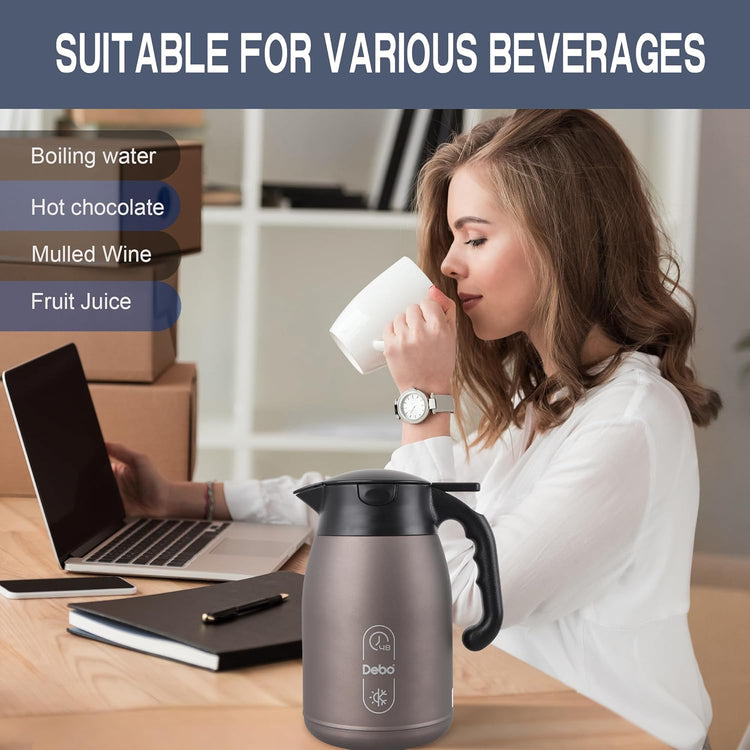 Thermal Coffee Carafe 56oz Large Capacity,Double-Walled Vacuum Insulated Stainless Steel Coffee Pot & Hot Beverage Server,BPA-Free,Keeps Hot Coffee Warm for Hours,Leak-Proof Design(Oatmeal)