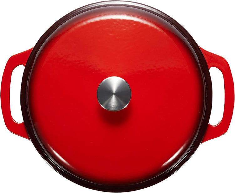 Amazon Basics Cast Iron Dutch Oven Pot with Lid, Enameled, Round, Dual Handles, Heavy-Duty, Small, 4.3-Quart, Red - Nestoria
