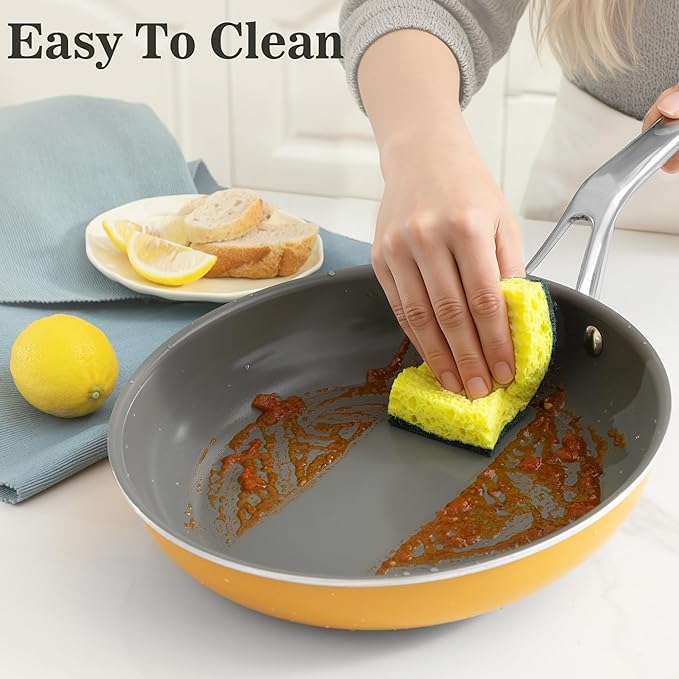 7-Piece Ceramic Nonstick Cookware Set with Lids - PFAS/PTFE/PFOA Free, Interior & Exterior Ceramic Coating -Easy to Clean- Kitchen Storage-All Stovetop Compatible & Oven-Safe up to 480°F