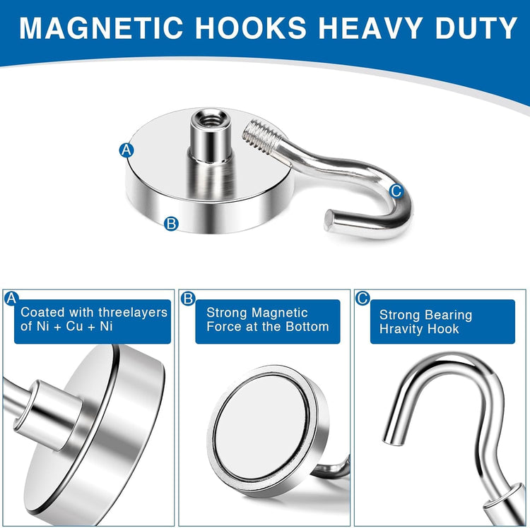 LOVIMAG Magnetic Hooks for Cruise Cabins, 110lbs Magnetic Hooks for Classroom, Strong Magnets with Hooks for Hanging, Neodymium Magnet Hooks for Fridge, Ceiling, Locker, Camper, Travel-12 Pcs