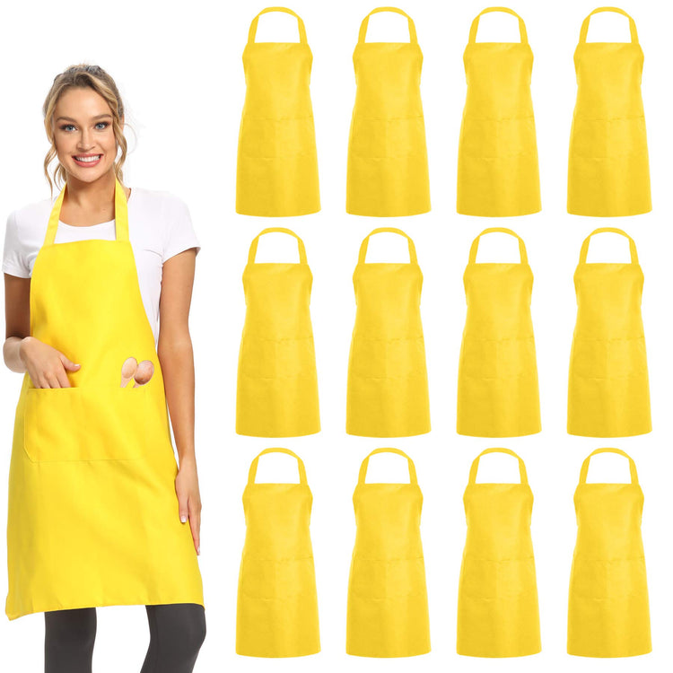 12 Pack Plain Bib Aprons with 2 Pockets (12 Count)