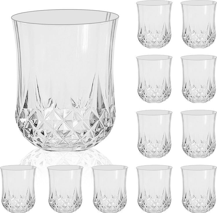 12 PCS Transparent Stemless Wine Glasses,Plastic Reusable Cups 9OZ Vintage Drinking Glasses Tumblers for Whisky, Beer, Juice, Beverages, Cocktai