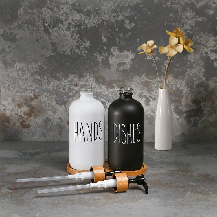 MOMEEMO Soap Dispenser Set, Contains Hand and Dish Soap Dispenser, Suitable for Kitchen Decor. (Black & White)