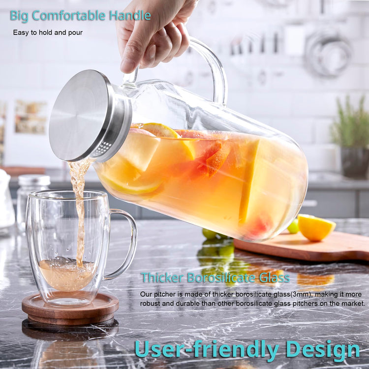 2.6 Liter 88 oz Glass Pitcher with Lid and Handle