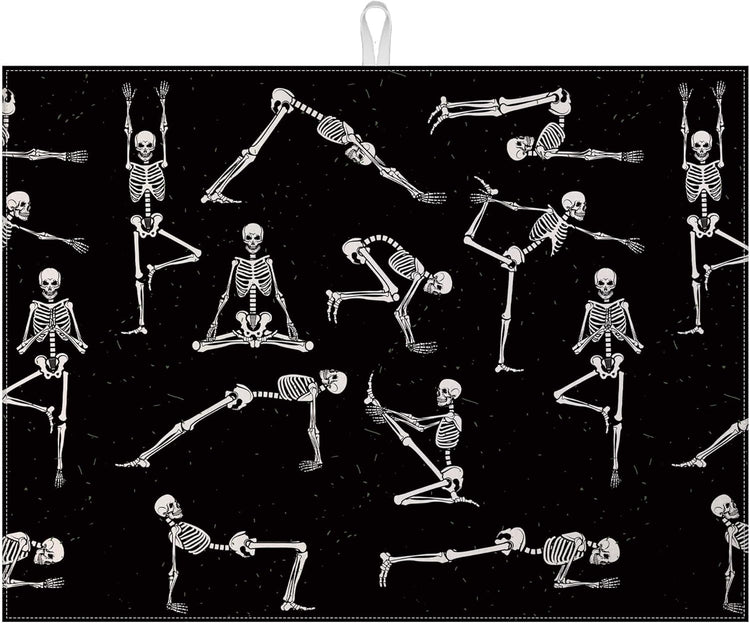 Funny Skull Yoga Dish Drying Mat for Kitchen Counter Microfiber Absorbent Dish Kitchen Drying Mat Draining Reusable Washable for Dishes/Utensils/Counterto