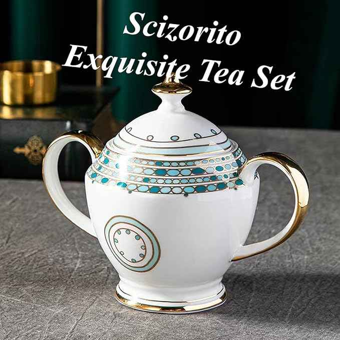 Chinese Bone China Coffee Tea Set, Retro Floral Tea Gift Set, Suitable for Christmas, Father'S Day, Birthday, Halloween Party Gifts (Sapphire Tea Set)