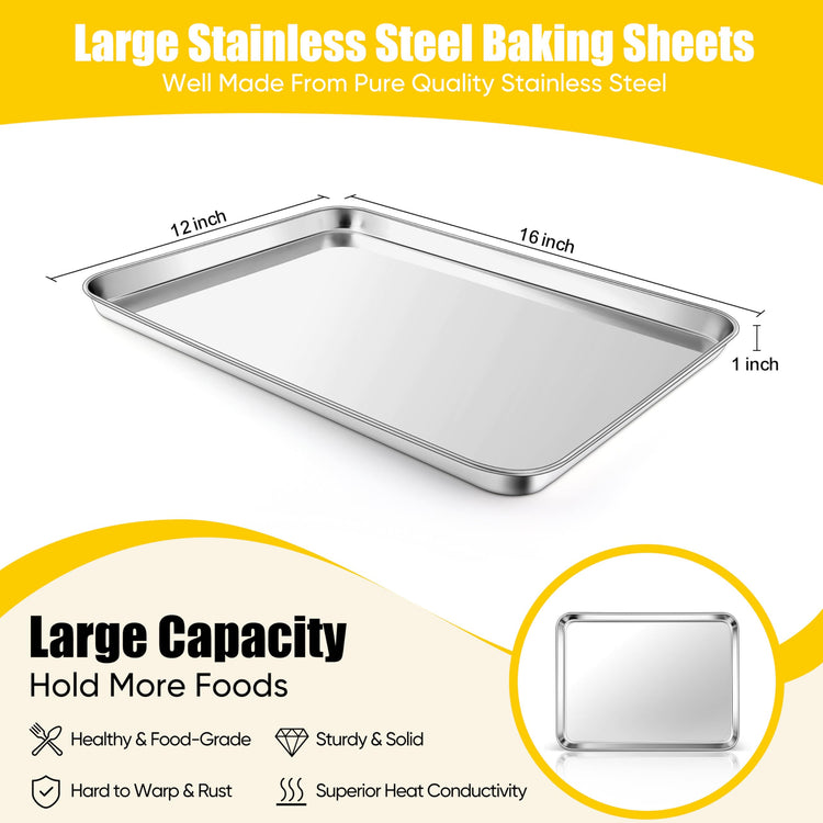 2 Pack 16x12 Inch Stainless Steel Jelly Roll Pan Set (2 Count)