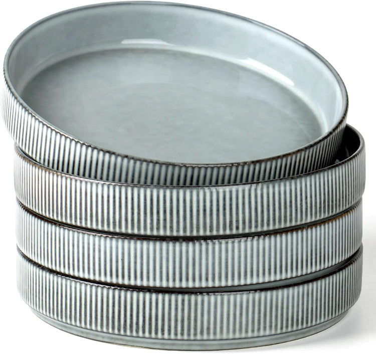 famiware Star 8.25" Pasta Bowls, Large Dinner Bowls Set of 4, Salad Bowl Plates, Shallow Bowls for Eating, Smoky Blue