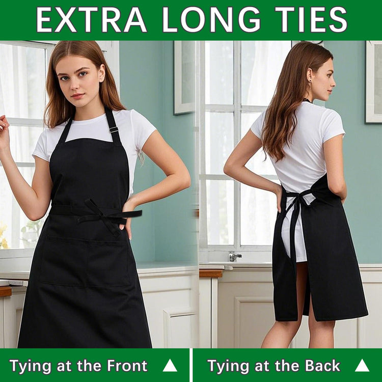 Bib Apron Unisex Black Aprons 2 Pockets Cooking Kitchen Apron for Chef (10 Count)