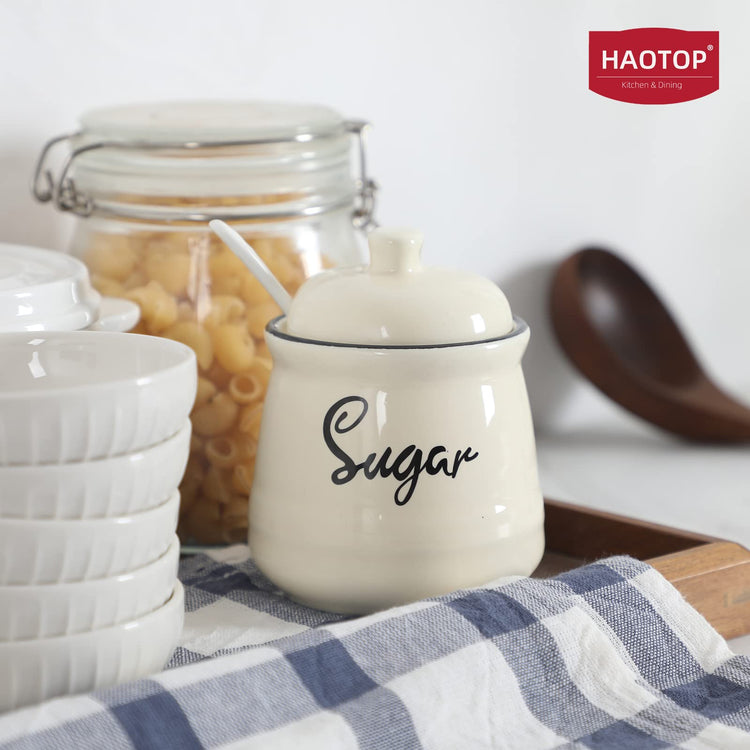 Farmhouse Porcelain Sugar Bowl with Lid and Spoon 12oz