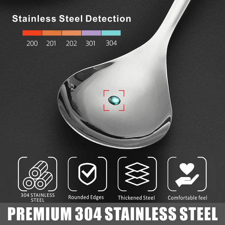 Large Serving Cooking Spoon Set, Stainless Steel Soup Gravy Ladle, Solid Slotted Metal,for Mixing, Serving, Stirring (2-Piece)