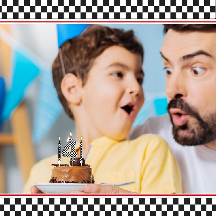 13 Pcs Racing Cars Themed Birthday Candles Black and White Race Number 4 Checkered Candle Cake Topper for Racing Car Party Decoration Supplies (13 Count)