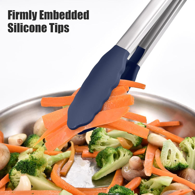 Doosu Kitchen Tong for Cooking: 600°F Heat-Resistant Silicone Food Tong, Stainless Steel Locking Tongs for BBQ (16in, Blue)
