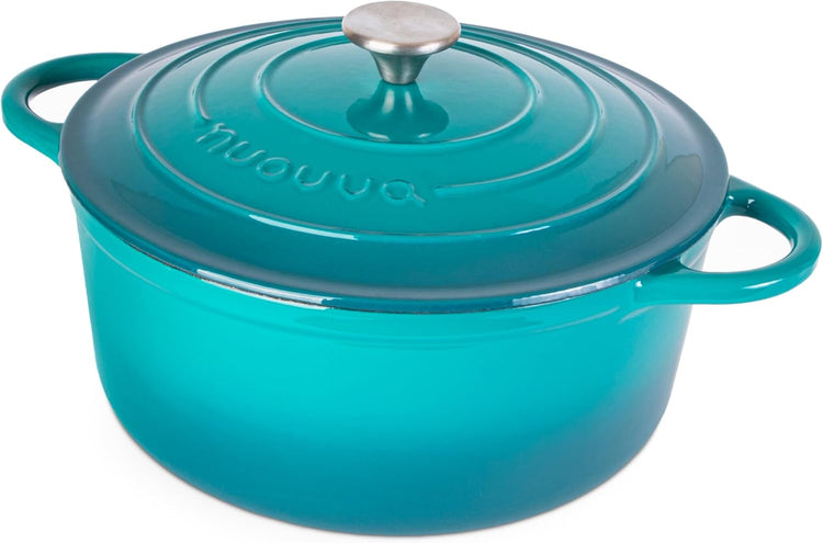 Nuovva Enamelled Cast Iron Dutch Oven Pot with Lid – 6.4 Quart Non Stick Casserole Pot – Heavy Duty & Oven Safe up to 500° F for Bread Baking, Braising, Stews, Roasting – 28cm Teal - Nestoria