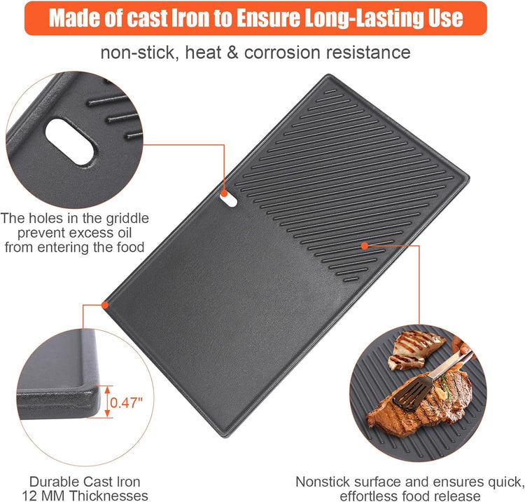 QuliMetal 66089 Griddle for Weber Genesis II/LX 400 Series Grills, Grill Part for Weber GS4 Genesis 2 E410, E415, E435, S-435, LX E-440, Cast Iron for weber genesis ii griddle insert