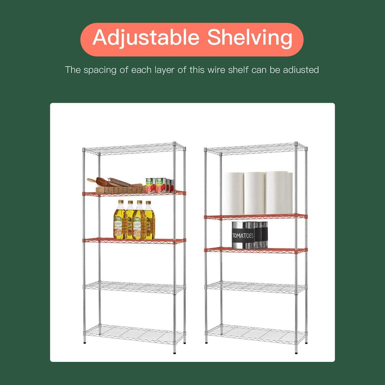 FDW 14" D×36" W×72" H Wire Shelving Unit Metal Shelf with 5 Tier Adjustable Layer Rack Commercial Strong Steel for Restaurant Garage Pantry Kitchen,Chrome