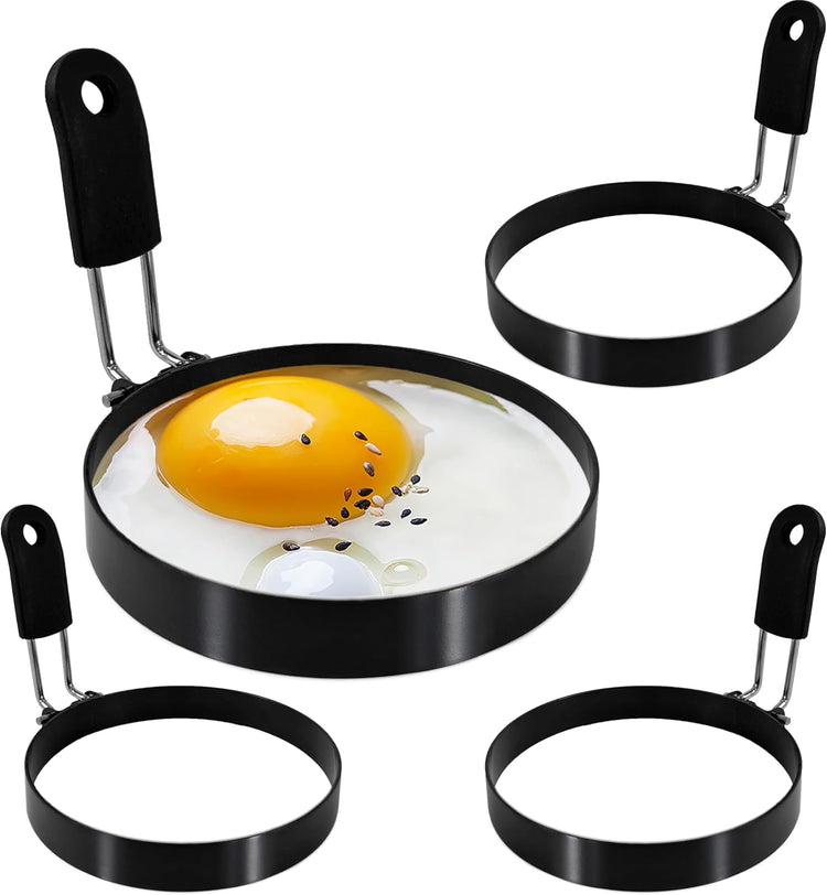 4 packs 3.5'' Egg Rings Set with Silicone Handle, Stainless Steel Egg Cooking Rings,Nonstick,For Frying Eggs and Egg Mcmuffins, Egg Mold For Breakfast