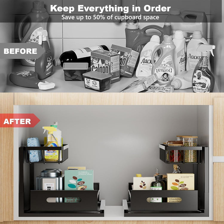 2 Tier Under Sink Organizer, Storage for Kitchen Bathroom,Pull Out Cabinet Organizer Slide Out Sink Shelf Cabinet Storage Shelves (Black, 1 Pack)