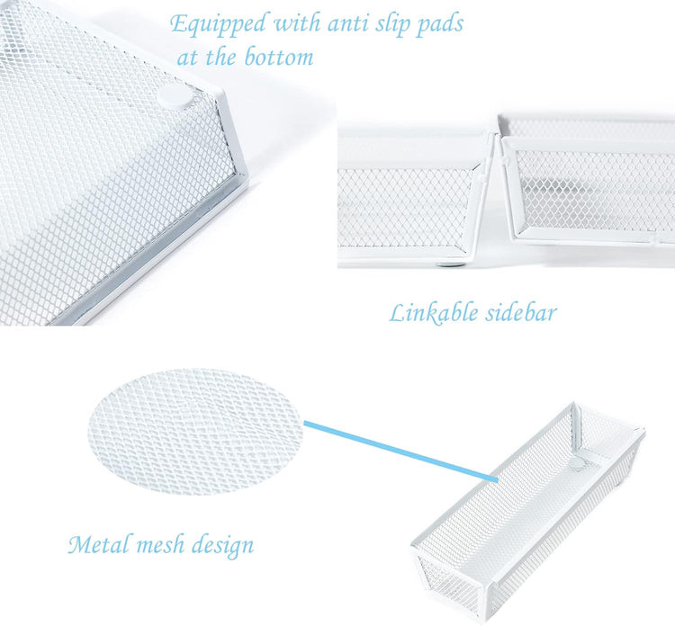 Mesh Tray Kitchen Drawer Utensil Cutlery Tray Office Supplies with Inter-locking Arm Drawer Dividers Organizer for Silverware, Flatware, Home,Office, School,Bedroom(9"X3"6pack) White