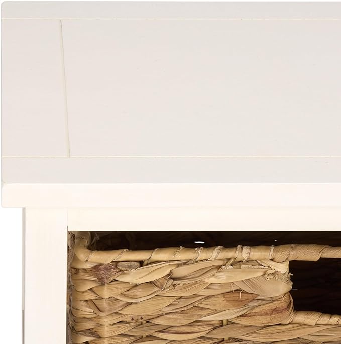 SAFAVIEH Home Collection – Halle Ivory 3-Drawer Basket Storage Side Table, Coastal Accent Design, Fully Assembled (AMH5738K)
