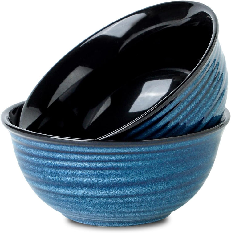 MEKY 65oz Ceramic Mixing Bowls Set of 2, Deep Large Ribbed Serving Bowls for Salad, Pasta, Ramen, Soup, Durable Kitchen Bowl Set, Microwave Oven Dishwasher Safe Porcelain,Blue