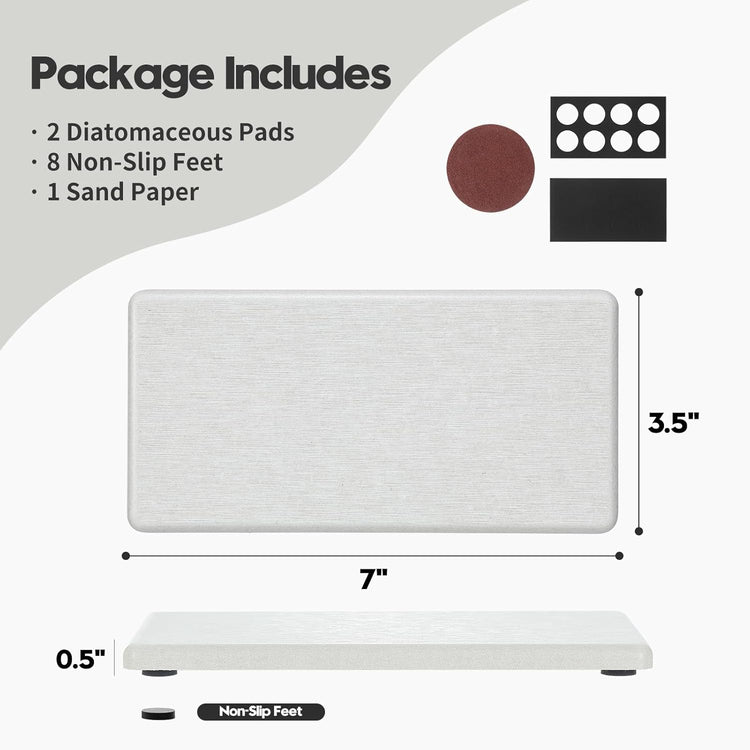 2PCS 7"x3.5" Water Absorbing Bathroom Sink Vanity Trays, Diatomite Stone Quick Drying Mat for Kitchen Counter, Dish Rack Dispenser Sponge Holder Caddy Organizer, Beige, 7"x3.5"