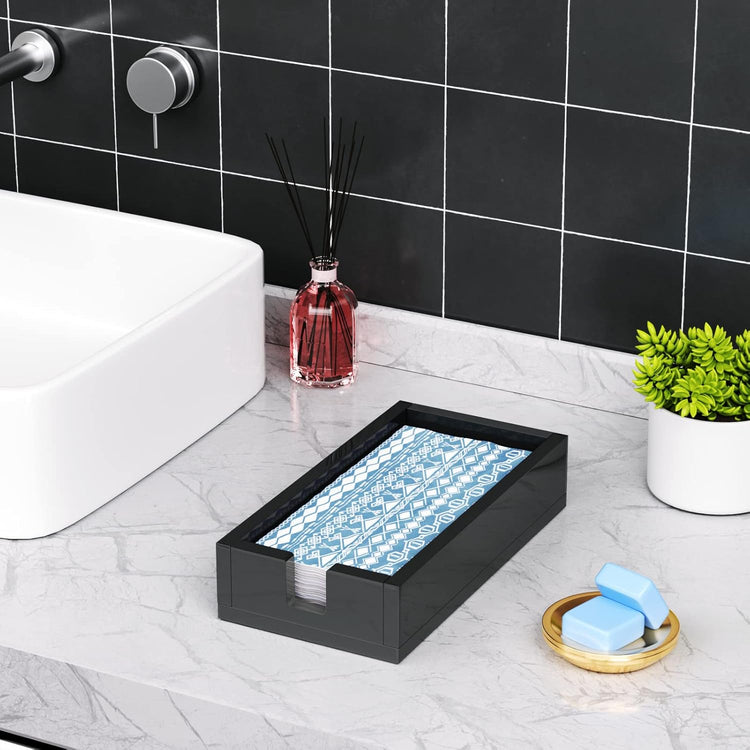 HIIMIEI Acrylic Napkin Holder for Bathroom, Black Acrylic Guest Towel Holder, Bathroom Napkins Guest Disposable Holder, Hand Towel Tray for Kitchen, Parties, Weddings, Party, Hotel, Restaurant(Black)