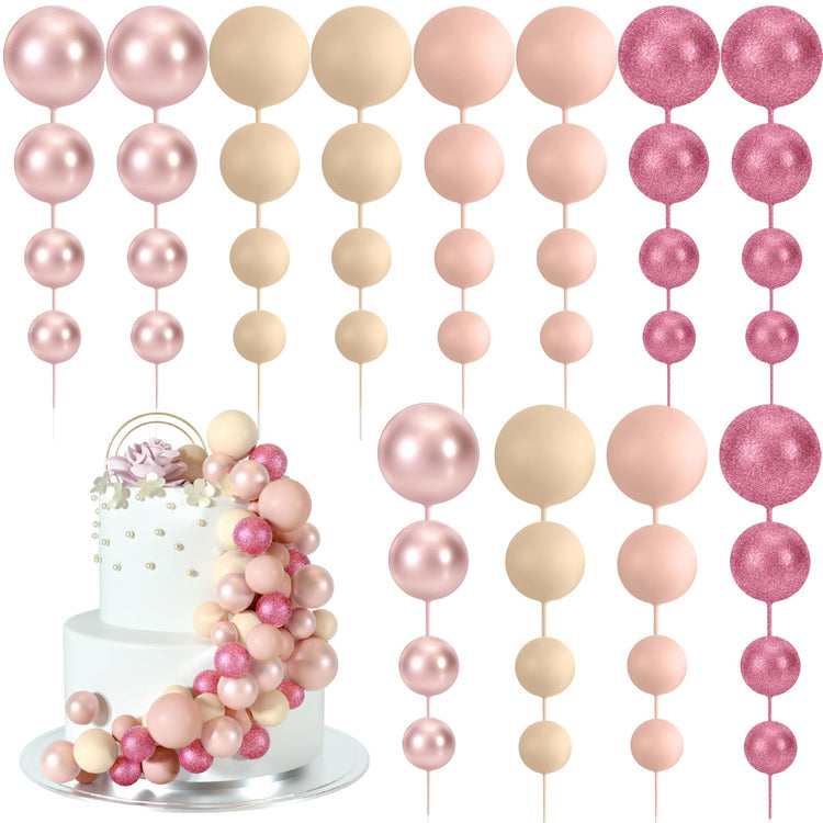 48 Pcs Balls Cake Topper Decorations Balloon Cupcake Toppers Foam Cake Topper Balls for Birthday Party Wedding Cake Deco (48 Count)