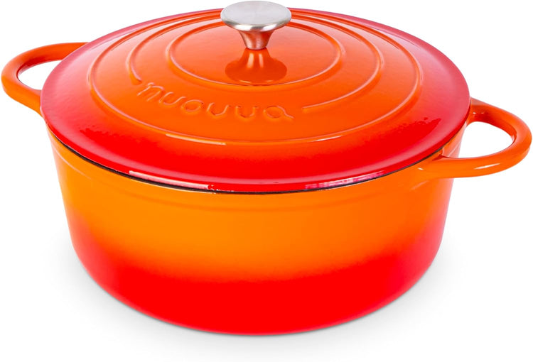 Cast Iron Dutch Oven with Lid – Non-Stick Ovenproof Enamelled Casserole Pot – Sturdy Dutch Oven Cookware – Orange, 7.3-Quart, 30cm – by Nuovva - Nestoria