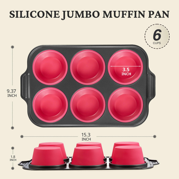 Jumbo Silicone Muffin & Cupcake Pan for Baking with Metal Frame