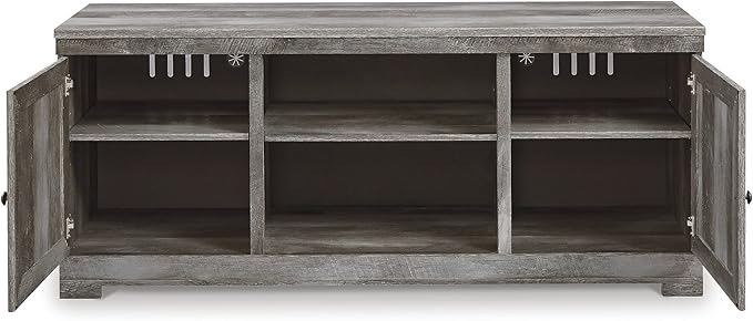 Signature Design by Ashley Wynnlow Farmhouse 63" TV Stand for TVs up to 72" with Electric Fireplace, Light Gray