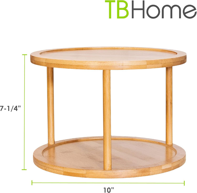 Two-Tier Bamboo Wood Lazy Susan Organizer Kitchen Turntable for Cabinet, Table or Pantry Organization