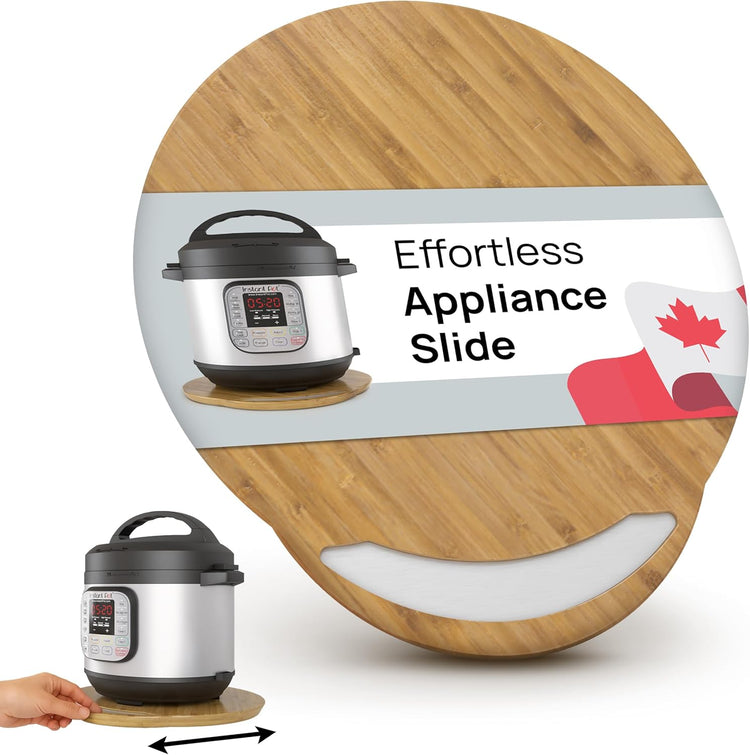 Ibyx Elegant Round Sliding Tray for Your Pressure Cooker, Air Fryer & Heavy Kitchen Appliances - Sturdy, Slides Easily from Under The Cabinet (Natural, 13β)