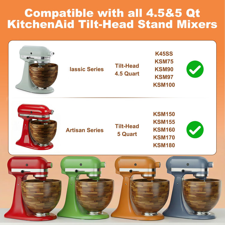 5 Qt Solid Wood Mixing Bowl Compatible with KitchenAid Tilt