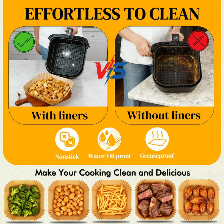 Disposable Square Air Fryer Liners for 5 to 8Qt Airfryer (100 Count)