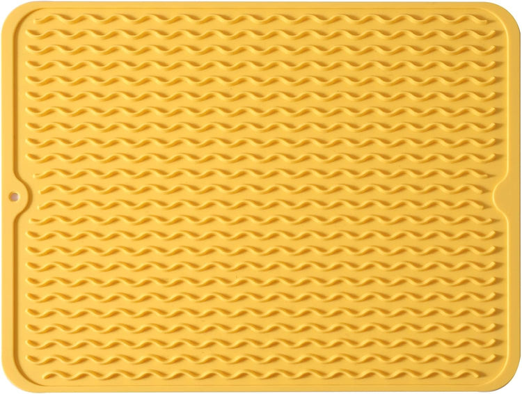 Silicone Dish Drying Mat for Multiple Usage,Easy clean,Eco-friendly,Heat-resistant Silicone Mat for Kitchen Counter or Sink,Refrigerator or drawer liner Yellow L 16 inches x 12 inches