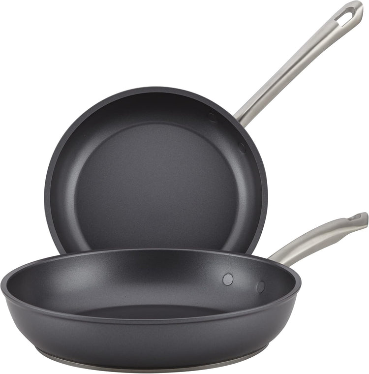 Anolon Accolade Forged Hard Anodized Nonstick Frying Pans/Skillet Set, 8 Inch and 10 Inch - Moonstone Gray