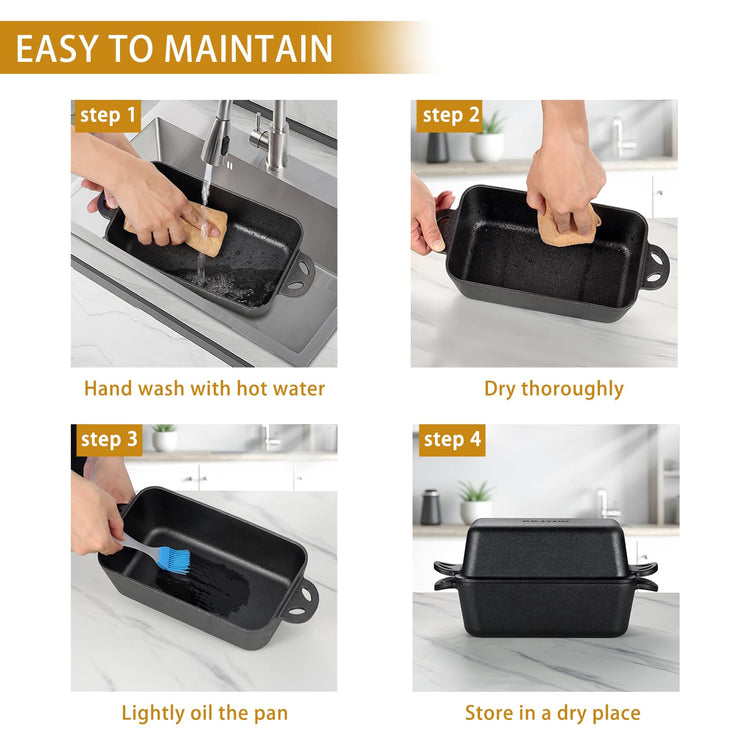 Cast Iron Loaf Pan with Lid 9x5 Inch (2 Count)