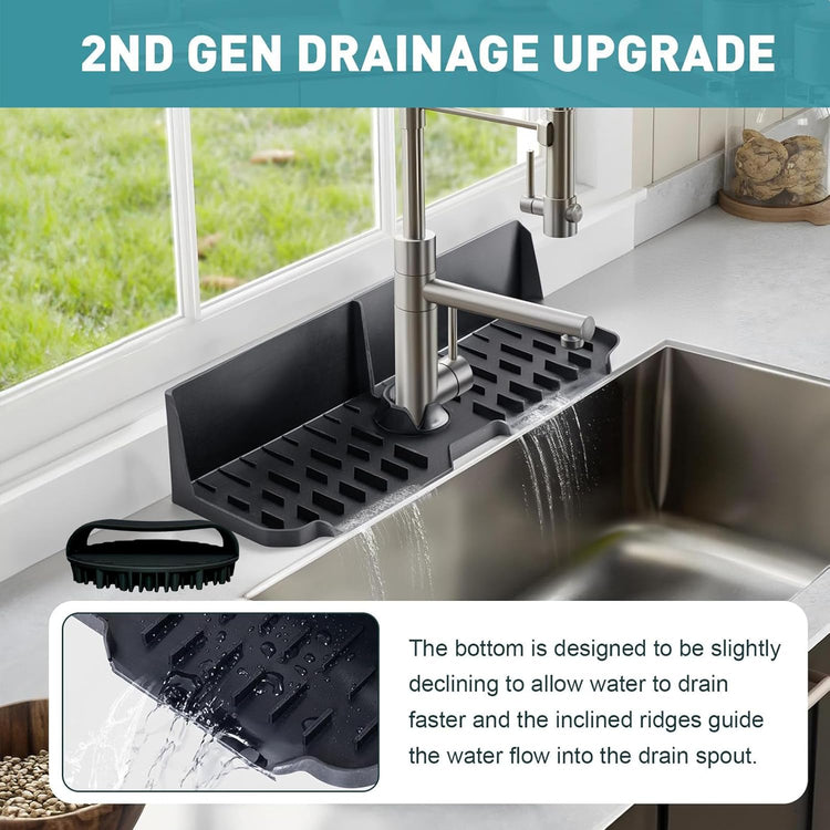 Kitchen Sink Splash Guard,Sink Draining Pad Behind Faucet,Faucet Mat for Kitchen Sink,Comes with a Silicone Brush for Cleaning Drying Mat for Countertop Protect