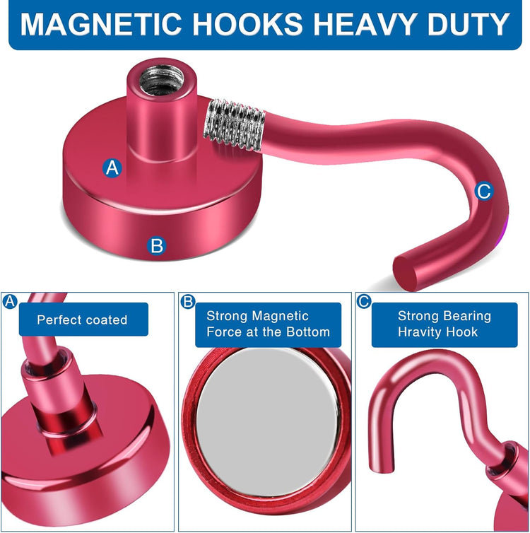 LOVIMAG Cruise Essentials, 40Lbs Red Cruise Magnets, Magnet Hooks for Cruise Cabin,Strong Magnetic Hooks for Hanging Cruise Lanyard, Fridge, Ceiling, 6 Pack