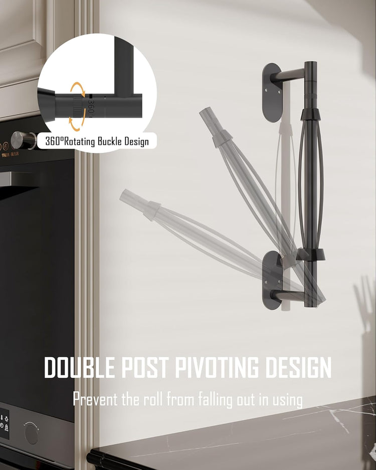 Paper Towel Holder Under Cabinet, Single Hand Operable Roll Holder with Damping Effect,No Drilling or Wall Mounted SUS304 Stainless Steel for Kitchen Bathroom (Matte Black)