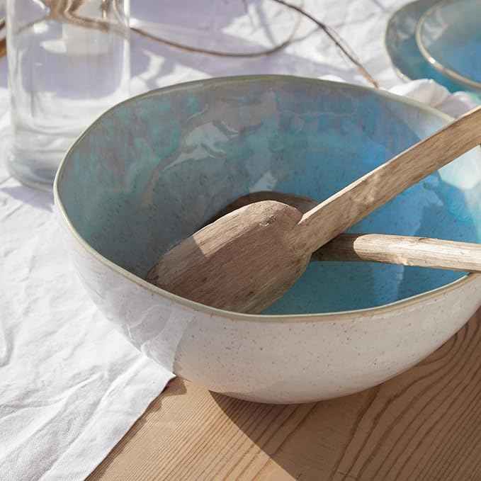 Casafina Ceramic Stoneware 11" x 4.5", 119 oz Serving Bowl - Eivissa Collection, Sea Blue | Microwave & Dishwasher Safe Dinnerware | Food Safe Glazing | Restaurant Quality Serveware