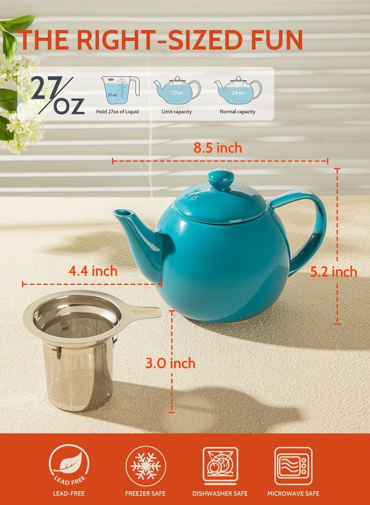 Teapot Porcelain Tea Pot with Stainless Steel Infuser