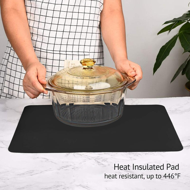 Gartful Silicone Mats for Kitchen Counter, Thicker 0.06", 25 x 17 inches Multipurpose Table Mat, Silicone Pad Desk Work Mat, Nonstick Nonskid Heat-Resistant Pad, Placemat, Black, 2PCS
