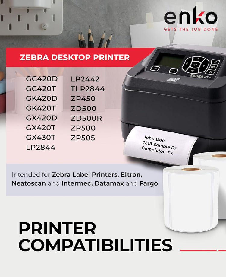 enKo 4" x 3" Labels for Zebra Desktop Printers (24 Rolls, 12,000 Labels) - Direct Thermal Address Mailing Shipping Barcode FBA Stickers FNSKU Label for Zebra and Eltron (Perforated)