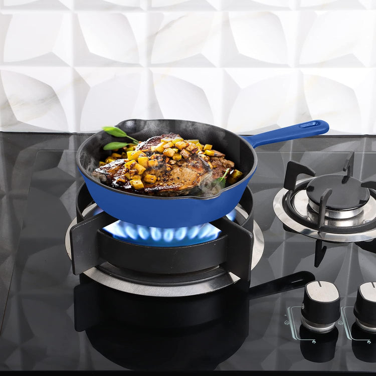 Utopia Kitchen Pre Seasoned Chefs Pan Skillet Frying Safe Grill Cookware for indoor & Outdoor Use (Blue, 8 Inch Pack of 1 - Nestoria
