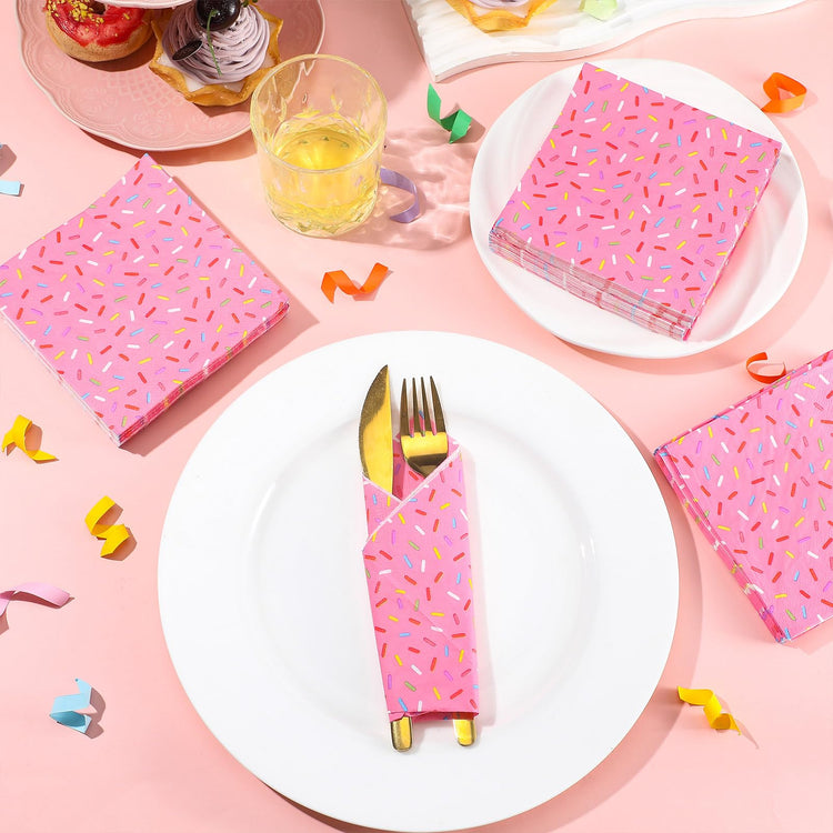 100 Pcs Sprinkles Donut Napkins Birthday Party (100 Count)
