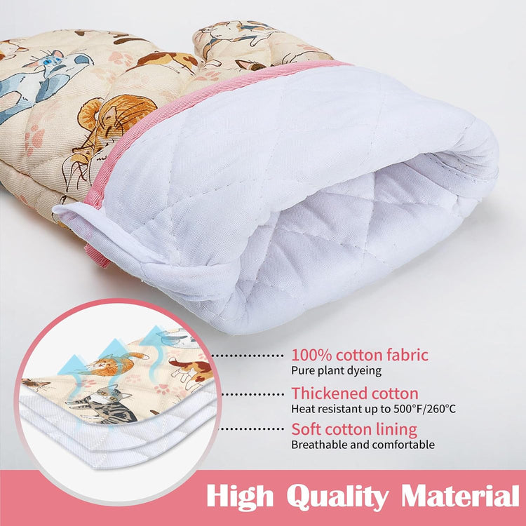 Cute Cat Kitchen Towels and Oven Mitts Set 4Pcs, Soft Absorbent Dish Cloth Heat Resistant Oven Gloves for Cooking Baking Kitchen Decoration, Gifts for Her