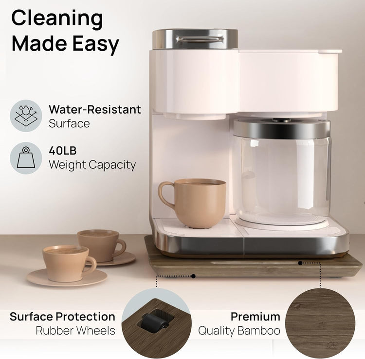 Ibyx Elegant Sliding Tray for Your Coffee Maker & Heavy Kitchen Appliances - Sturdy, Slides Easily from Under The Cabinet (Brown, 12βW x 16βD)
