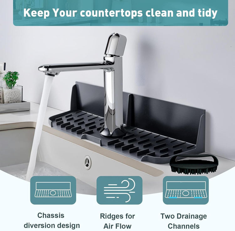 Kitchen Sink Splash Guard,Sink Draining Pad Behind Faucet,Faucet Mat for Kitchen Sink,Comes with a Silicone Brush for Cleaning Drying Mat for Countertop Protect